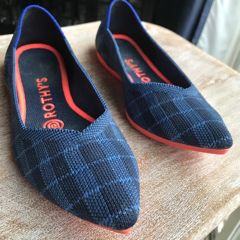 Rothy’s - Point - Retired! Indigo Gingham flats